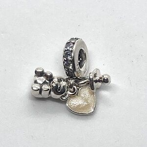 Pandora Sterling Silver CZ Baby Teddy Pacifier Enamel Heart Charm Bead #792100CZ
